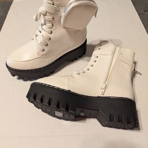 Y2K Bratz 90s Chunky Block Heel Boots Womens Size 9 Platform Lug Sole White